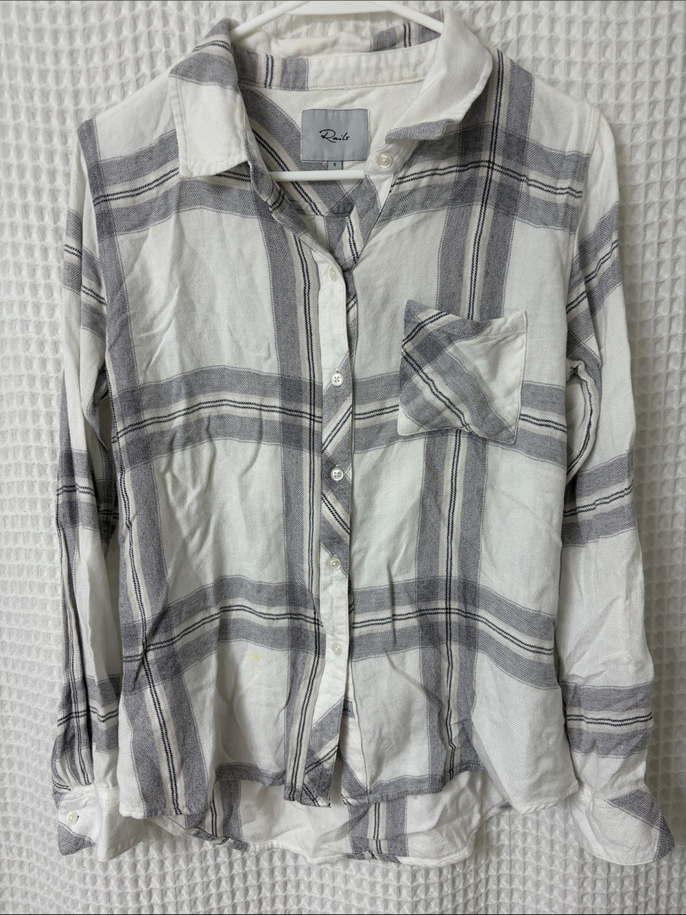Rails Womens Hunter Plaid Buttoned Cuff Long Sleeve Top Sterling White Size S